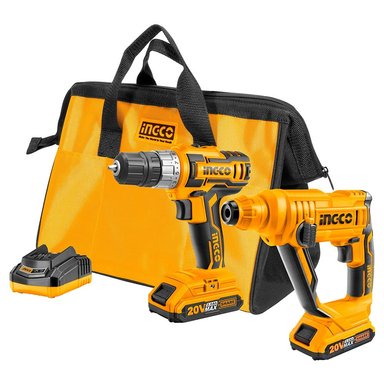 COMBO TALADRO 20V + ROTOMARTILLO 20V INGCO BATERÍAS CARGADOR