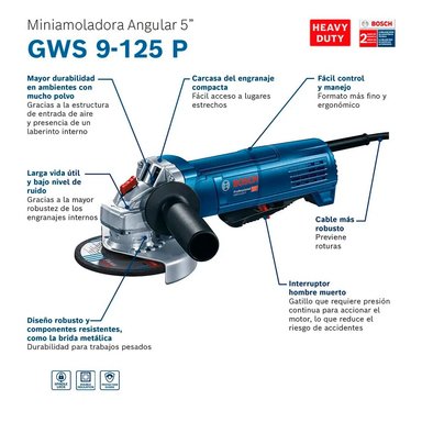 ESMERIL AMOLADORA BOSCH GWS 9-125 P 900W PROTECTION - 2