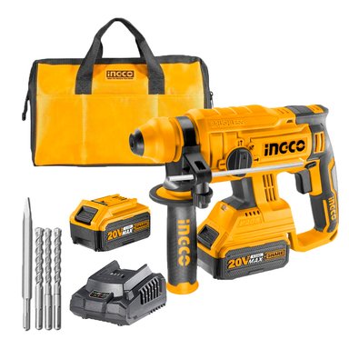 SET DE HERRAMIENTAS INGCO ROTOMARTILLO SDS PLUS CRHLI22012 20V + 2 BATERÍA 4AH