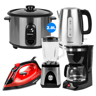 HERVIDOR DAEWOO 1.7L+ARROCERA2.8L+LICUADORA+PLANCHA+CAFETERA