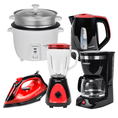 HERVIDOR DAEWOO 1.7L+ARROCERA1.5L+LICUADORA +PLANCHA+CAFETERA