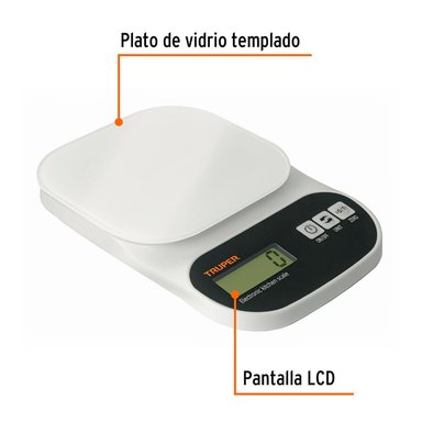 BÁSCULA DIGITAL TRUPER BLANCO PLATO VIDRIO 5 KG BASE-5EC - 2