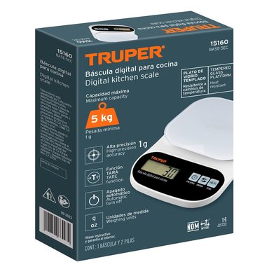 BÁSCULA DIGITAL TRUPER BLANCO PLATO VIDRIO 5 KG BASE-5EC - 4