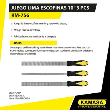 JUEGO DE LIMAS ESCOFINAS 10' 3PZS GOMA KAMASA - 2