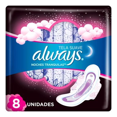 TOALLAS HIGIÉNICAS ALWAYS NOCHES TRANQUILAS TELA SUAVE 8 UN