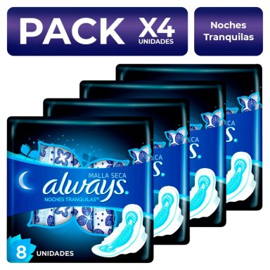PACKX4 TOALLAS ALWAYS NOCHES TRANQUILAS SECA 8 UNIDADES