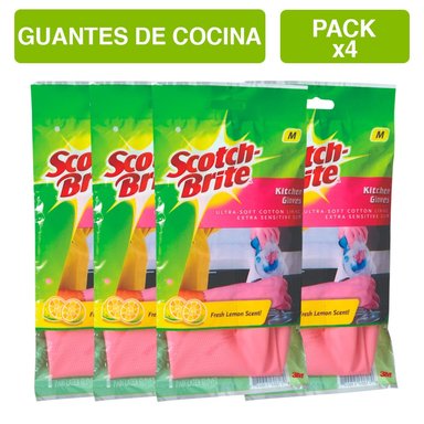 PACK X4 GUANTES SCOTCH BRITE COCINA TALLA M