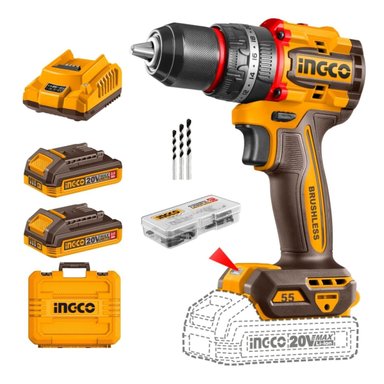 TALADRO PERCUTOR 55NM 20V + 2 BATERÍAS 2AH INGCO CIDLI20558