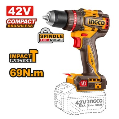 TALADRO PERCUTOR INGCO 42V 69NM BRUSHLESS + KIT CIDLI426981 - 3