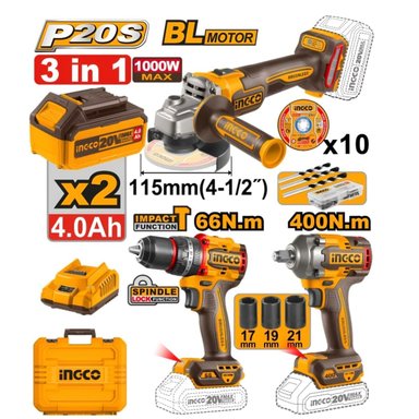 KIT TALADRO + AMOLADORA + LLAVE 20V 4AH 2BAT COSLI241291 - 2