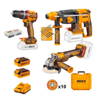 KIT TALADRO+ AMOLADORA+ ROTOMARTILLO 20V 4AH X2 COSLI241198 - 1