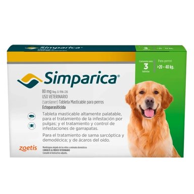 SIMPARICA PERROS 20-40 KG – ANTIPULGAS Y ANTIGARRAPATAS MASTICABLE - 1