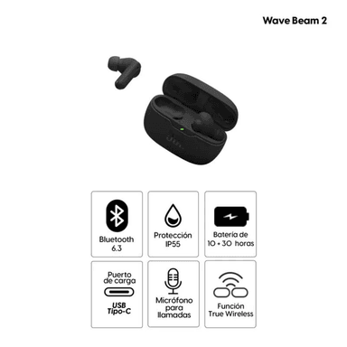 AUDÍFONOS INALÁMBRICOS JBL WAVE BEAM 2 BLUETOOTH NEGRO - 3
