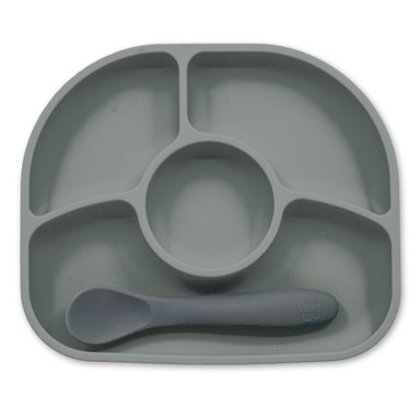 SET ALIMENTACIÓN BBLUV YÜMI PLATO + CUCHARA GRIS DE SILICONA