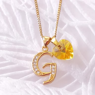 Collar Dorado Inicial G para Mujer con Corazón de Cristal Amarillo - Regalo Ideal para Enamorar - 1