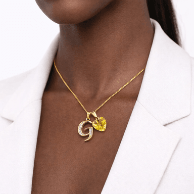 Collar Dorado Inicial G para Mujer con Corazón de Cristal Amarillo - Regalo Ideal para Enamorar - 2