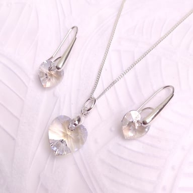 Set Collar y Aretes de Plata 925 para Mujer con Cristal Corazón Blanco - Joya Elegante para Regalo Especial - 1
