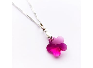 Collar de Plata 925 con Dije Flor Fucsia de Cristal para Mujer - Regalo Elegante y Delicado - 1