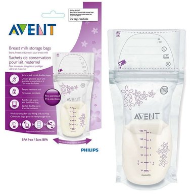 BOLSAS LECHE MATERNA AVENT PRE ESTERILIZADAS ESTANDAR TRANSPARENTE DE 180 ML X25 UNIDADES