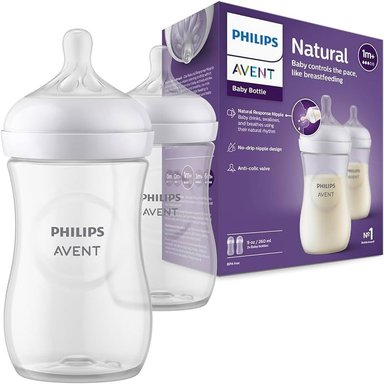 SET BIBERONES AVENT NATURAL 3.0 ANTICOLICO Y ANTIGOTEO TRANSPARENTE 260 ML X2
