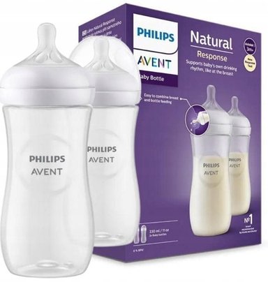 SET BIBERONES AVENT NATURAL 3.0 ANTICOLICO Y ANTIGOTEO TRANSPARENTE 330 ML X2