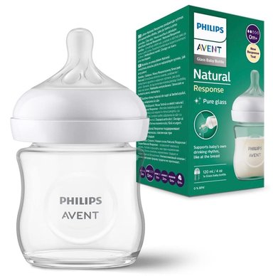 BIBERÓN AVENT VIDRIO NATURAL 3.0 ANTICOLICO Y ANTIGOTEO CON TETINA 0M+ TRANSPARENTE 120 ML RECIEN NACIDO