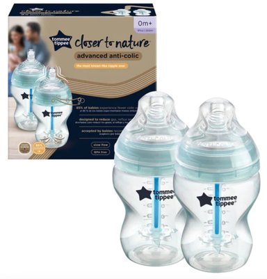 SET BIBERONES TOMMEE TIPPEE ANTICOLICO AVANZADO VERDE AGUA 9 ONZAS X2 NIÑO