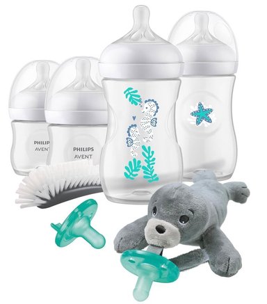 SET DE RECIEN NACIDO PHILIPS AVENT NATURAL 3.0 DE 4 BIBERONES 2 CHUPONES 1 ESCOBILLA Y 01 ACCESORIO