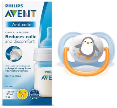 SET RECIEN NACIDO AVENT BIBERON 125 ML + CHUPON 0-6M PINGÜINO + ESTUCHE ESTERILIZADOR - NIÑO