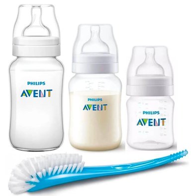 SET RECIEN NACIDO PHILIPS AVENT CLASSIC 3 BIBERONES + ESCOBILLA - NIÑO