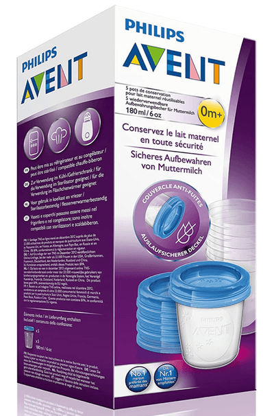 SET PHILIPS AVENT DE 5 VASOS PARA LECHE MATERNA  SCF619/10