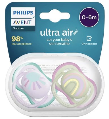 CHUPON AVENT DE 0 A 6 M ULTRA AIR X 2 UNI + ESTUCHE ESTERILIZADOR - NIÑA