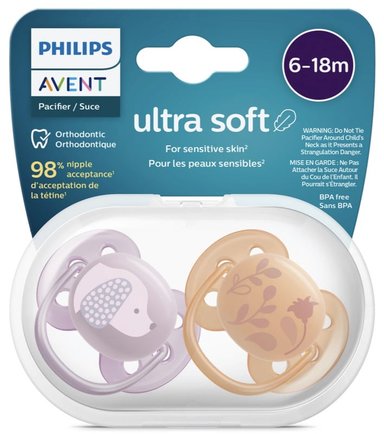 CHUPON AVENT DE 6 A 18 MESES ULTRA SUAVES PACK 2 UNI CON ESTUCHE ESTERILIZADOR - NIÑA