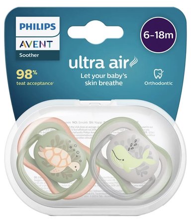 CHUPON AVENT DE 6 A 18 M ULTRA AIR X 2 UNI + ESTUCHE ESTERILIZADOR - NIÑO