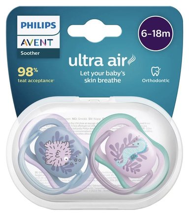 CHUPON AVENT DE 6 A 18 M ULTRA AIR X 2 UNI + ESTUCHE ESTERILIZADOR - NIÑA