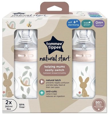 BIBERON DE RECIEN NACIDO AUTO ESTERILIZABLE NATURAL STAR 9 OZ TOMMEE TIPPEE - PACK DE 2 UNI