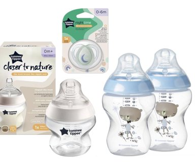 SET DE REGALO PARA RECIEN NACIDO TOMMEE TIPPEE DE 03 BIBERONES + 01 CHUPON  NIÑO