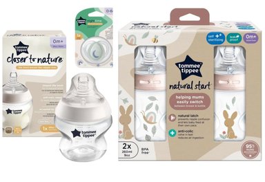 SET DE REGALO PARA RECIEN NACIDO TOMMEE TIPPEE DE 03 BIBERONES + 01 CHUPON  NIÑA