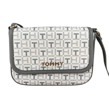 TOMMY HILFIGER PEQUEÑO BLANCO CON GRIS CON TAPA Y BOLSILLO TRASERO