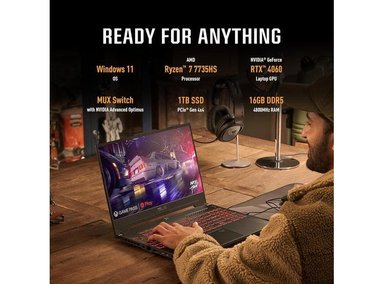 LAPTOP ASUS FA507NV-EH74 TUF GAMING A15 15.6'' FHD 144HZ RTX 4060 RYZEN 7 7735HS 16GB DDR5 1TB SSD WI-FI 6 - 3