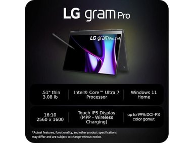 PORTÁTIL LG ELECTRONICS 16T90SP-G. AAB6U1 16" 16GB RAM 1 TB SSD GRAM PRO 2 EN 1 INTEL EVO CORE ULTRA 7 NEGRO - 2
