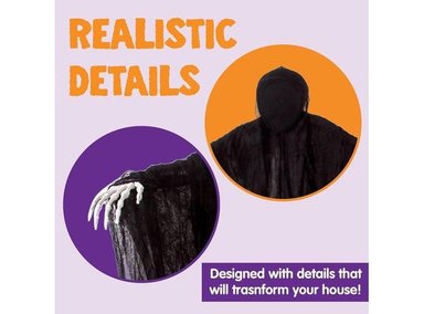 JOYIN DECORACIÓN DE HALLOWEEN DE 160 CM PARA EXTERIORES, FANTASMA COLGANTE SIN CARA OSCURA EN BATA DE TERROR NEGRA - 2