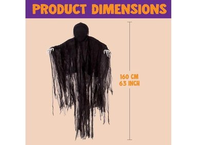 JOYIN DECORACIÓN DE HALLOWEEN DE 160 CM PARA EXTERIORES, FANTASMA COLGANTE SIN CARA OSCURA EN BATA DE TERROR NEGRA - 4