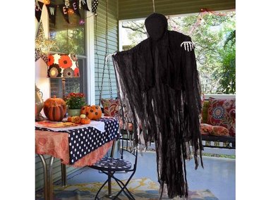 JOYIN DECORACIÓN DE HALLOWEEN DE 160 CM PARA EXTERIORES, FANTASMA COLGANTE SIN CARA OSCURA EN BATA DE TERROR NEGRA - 5