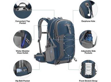 MOCHILA MAELSTROM AZUL MILITAR SENDERISMO 40L IMPERMEABLE CON FUNDA LLUVIA LIGERA HOMBRES Y MUJERES - 2