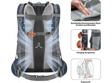 MOCHILA MAELSTROM AZUL MILITAR SENDERISMO 40L IMPERMEABLE CON FUNDA LLUVIA LIGERA HOMBRES Y MUJERES - 3
