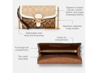 BANDOLERA COACH CS657 CUERO MULTICOLOR CADENA CON BLOQUEO EXCLUSIVO MUJER MIXTO CIERRE MAGNÉTICO Y CORREA DESMONTABLE - 2
