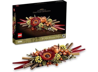 LEGO ICONS - CENTRO DE MESA DE FLORES SECAS. FLORES ARTIFICIALES CON ROSA Y GERBERA. DECORACIÓN DE MESA O PARED, 10314