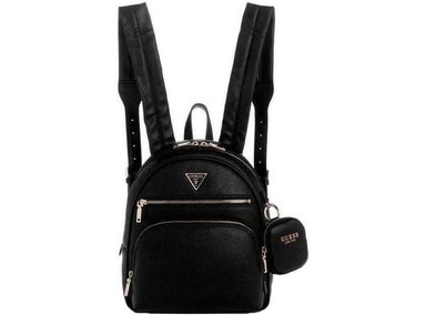 MOCHILA GUESS POWER PLAY TECH NEGRA EN POLIURETANO CON VARIOS BOLSILLOS Y MONEDERO DESMONTABLE.