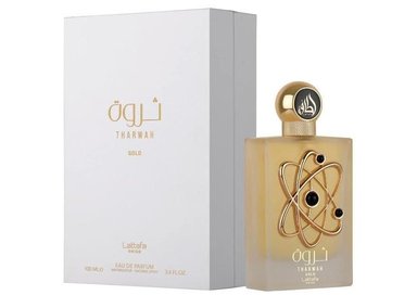 PERFUME LATTAFA THARWAH GOLD UNISEX EDP FRAGANCIA FLORAL DULCE LAVANDA BERGAMOTA ÁMBAR